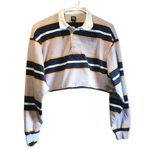 BDG Urban Outfitters Crop Top, Women’s Size S, Tan & Navy Blue, Button Collared